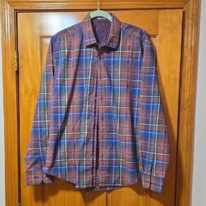 Bugatchi Multicolor Plaid Button-Up Shirt with Blue and Rust Tones